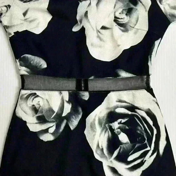 L'Atiste by Amy Womens SM Mini Shift Dress Navy Blue White Floral Long Sleeve - Picture 8 of 10